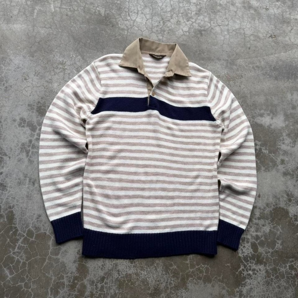 True vintage 70's famous barr big collar striped polo rugby sweater
